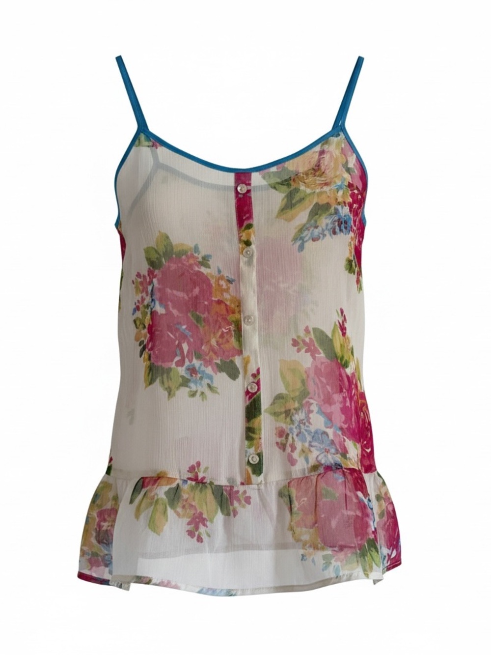 dELiA*s White Floral Sheer Cami with Blue Trim